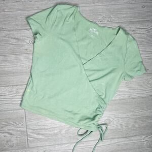 Hollister Green Baby Tee Cinch Crop Top Wrap Blouse